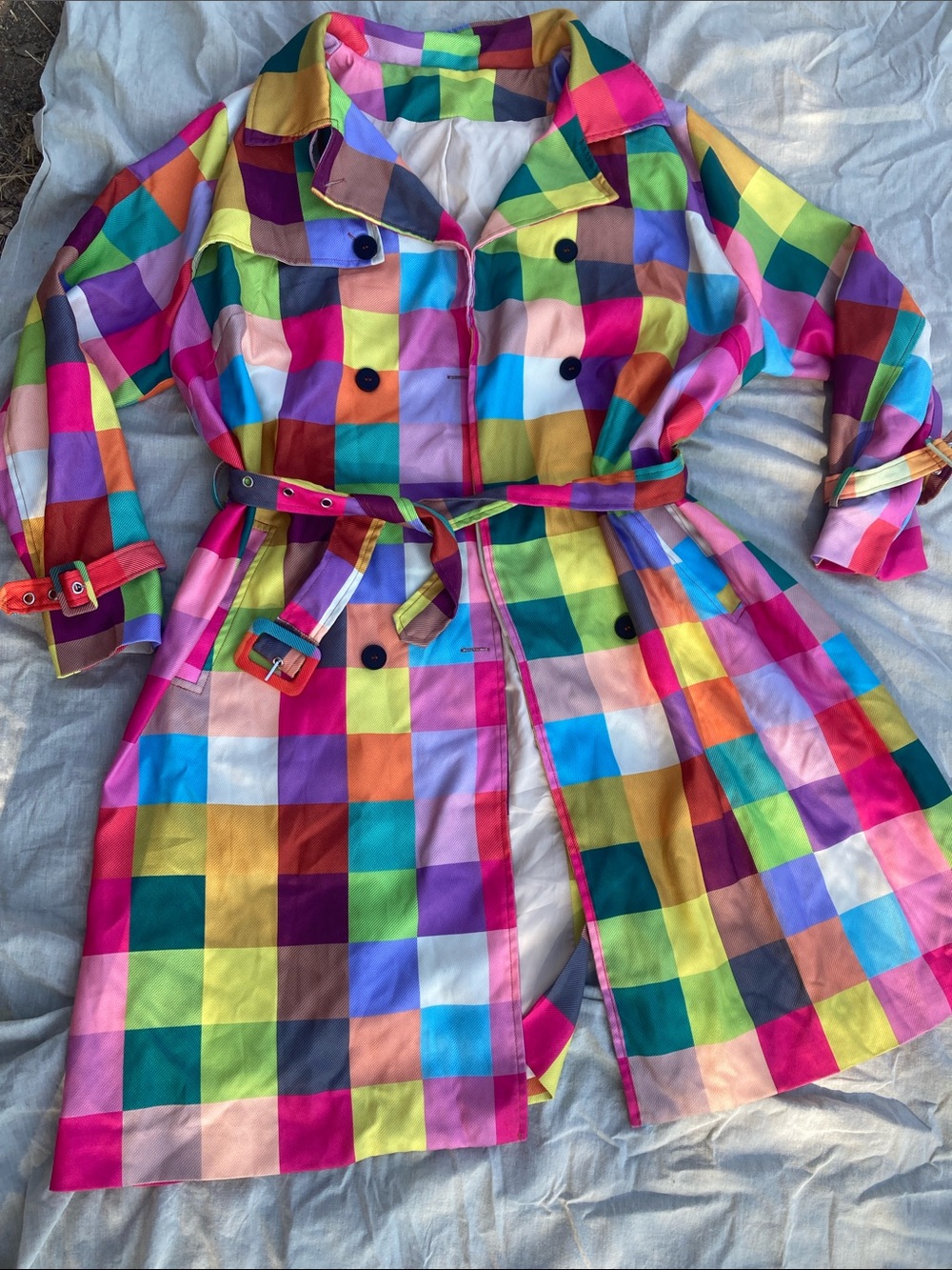Rainbow plaid trench coat dress plus size 3x the gap asos fans - Picture 7 of 13